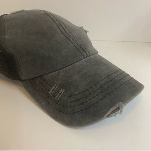 C.C. Distressed Denim Ponytail Criss-Cross Cap